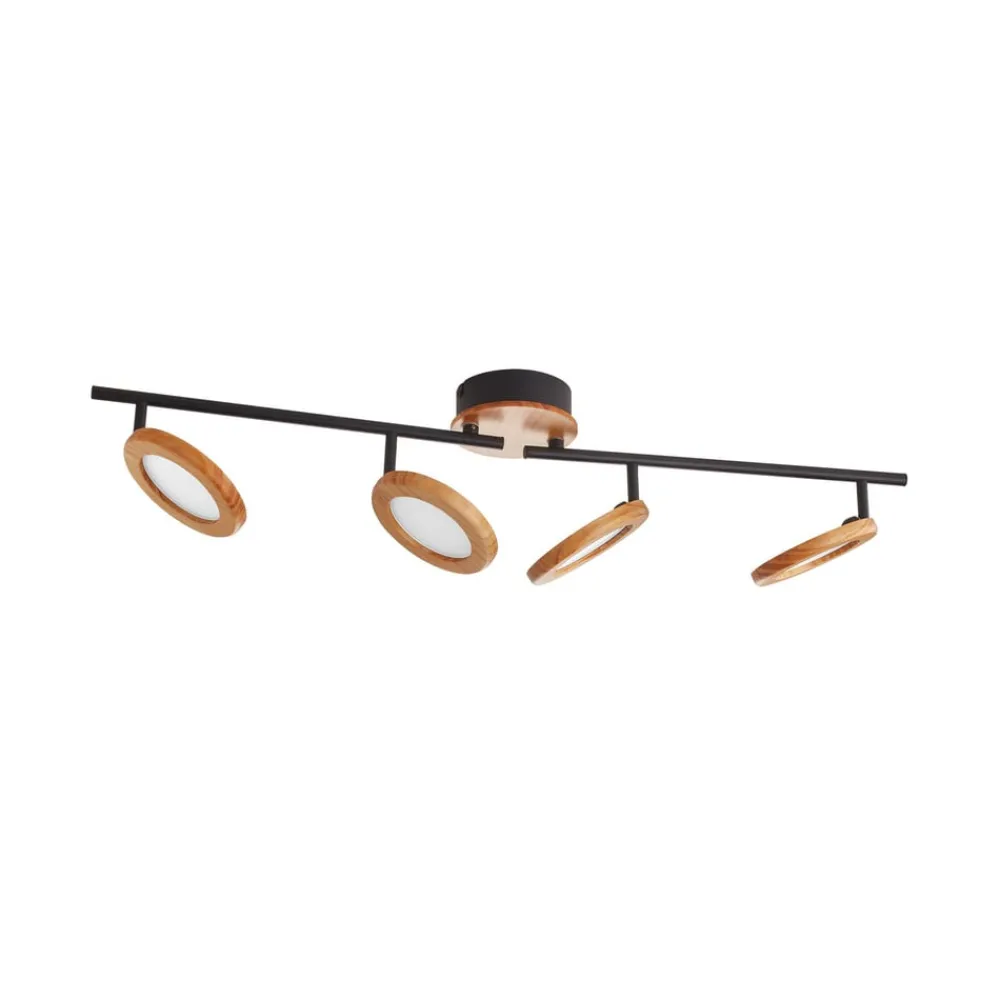 Spotlights ^ Lindby LED-spotlight Manel, træ, 84 cm lang, 4 lyskilder