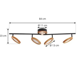 Spotlights ^ Lindby LED-spotlight Manel, træ, 84 cm lang, 4 lyskilder