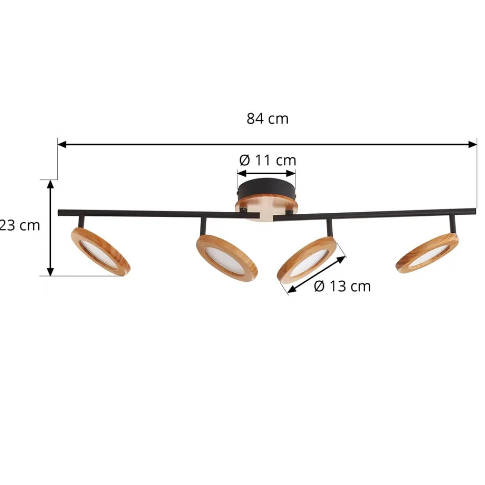 Spotlights ^ Lindby LED-spotlight Manel, træ, 84 cm lang, 4 lyskilder