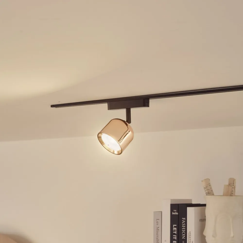Skinnesystem ^ Lindby LED-spot 48 V Lumaro, rosaguld, Ø 8,2 cm, aluminium, dæmpbar