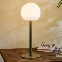 Lindby Dekorationsbelysning|Bordlamper > LED udendørs bordlampe Eleia, grøn, metal, genopladeligt batteri