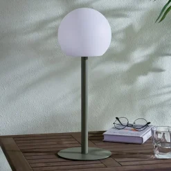 Lindby Dekorationsbelysning|Bordlamper > LED udendørs bordlampe Eleia, grøn, metal, genopladeligt batteri