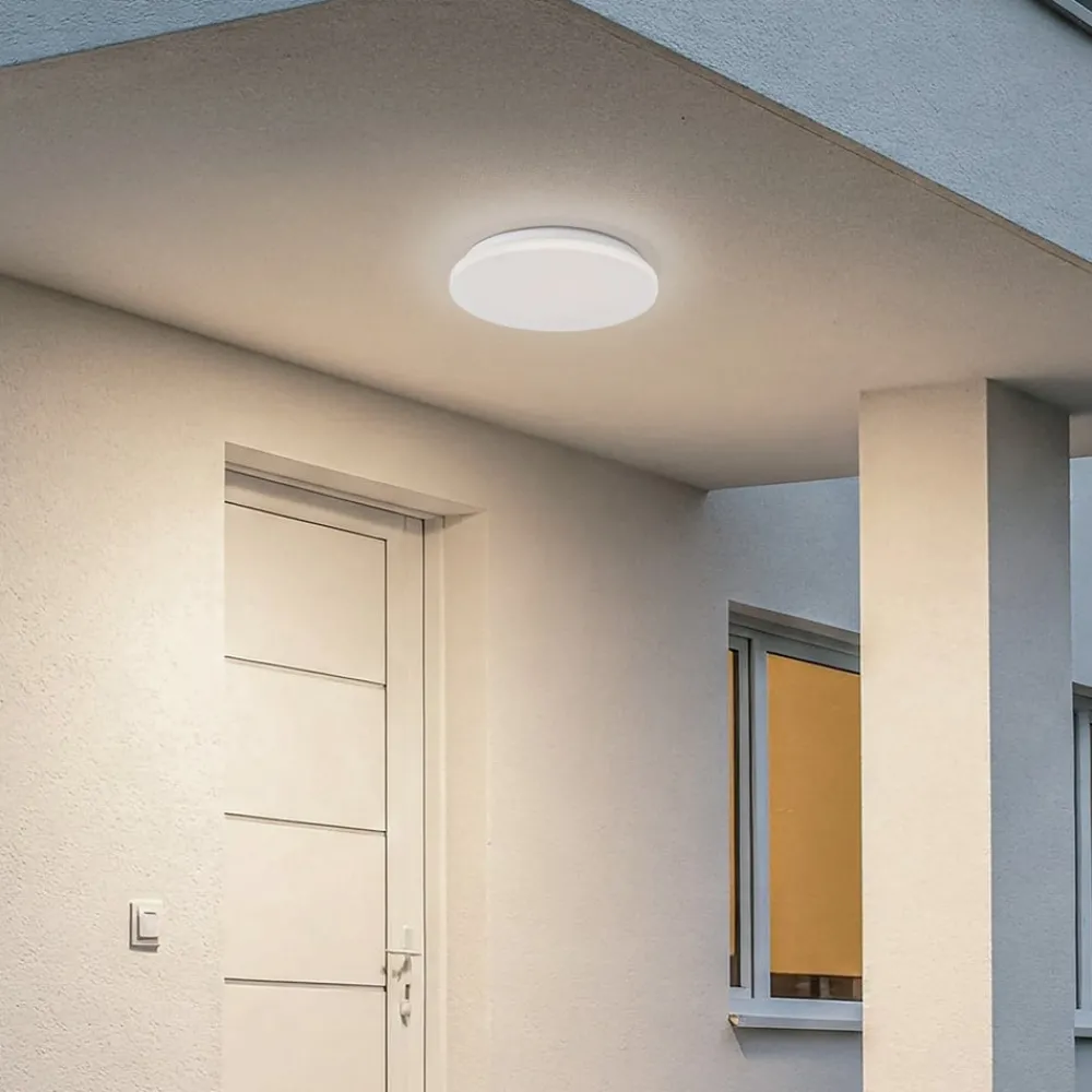 Terrassebelysning|Udendørs Loftlamper ^ Lindby LED udendørs loftslampe Kirkola, 4000 K, Ø 34 cm, hvid