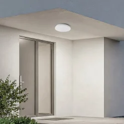 Terrassebelysning|Udendørs Loftlamper ^ Lindby LED udendørs loftslampe Kirkola, 3000 K, Ø 26 cm, hvid