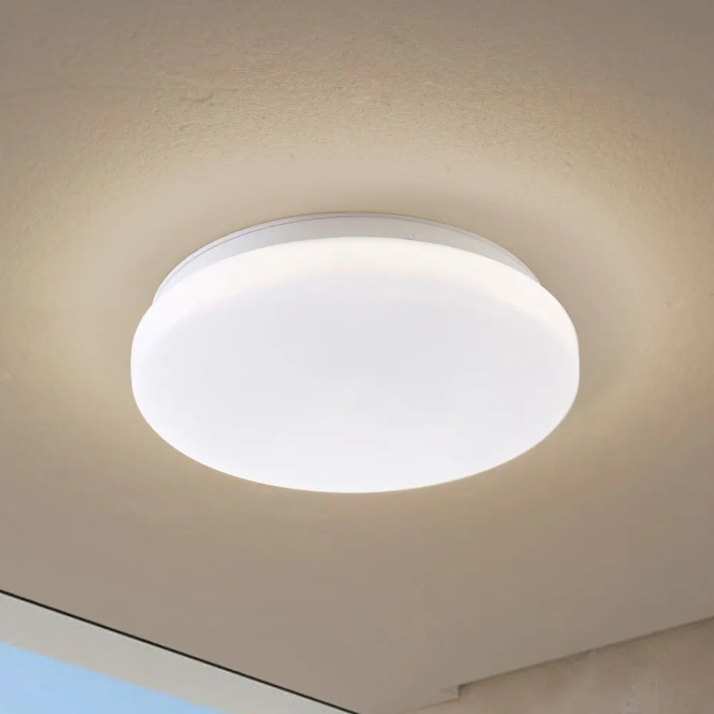 Terrassebelysning|Udendørs Loftlamper ^ Lindby LED udendørs loftslampe Kirkola, 3000 K, Ø 26 cm, hvid