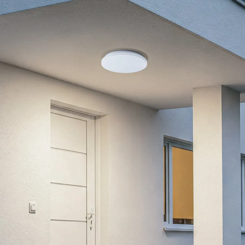 Terrassebelysning|Udendørs Loftlamper ^ Lindby LED udendørs loftslampe Kirkola, 3000 K, Ø 34 cm, hvid
