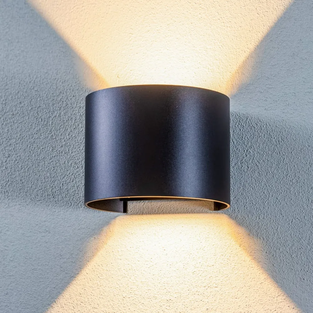 Lindby Terrassebelysning|Væglamper > LED udendørs væglampe Nivar, rund, sort, IP54