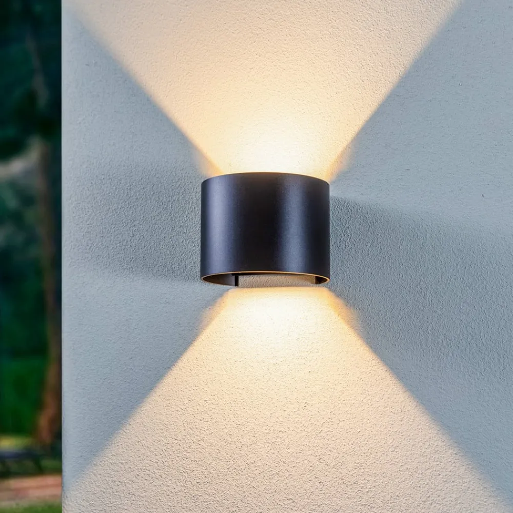 Lindby Terrassebelysning|Væglamper > LED udendørs væglampe Nivar, rund, sort, IP54