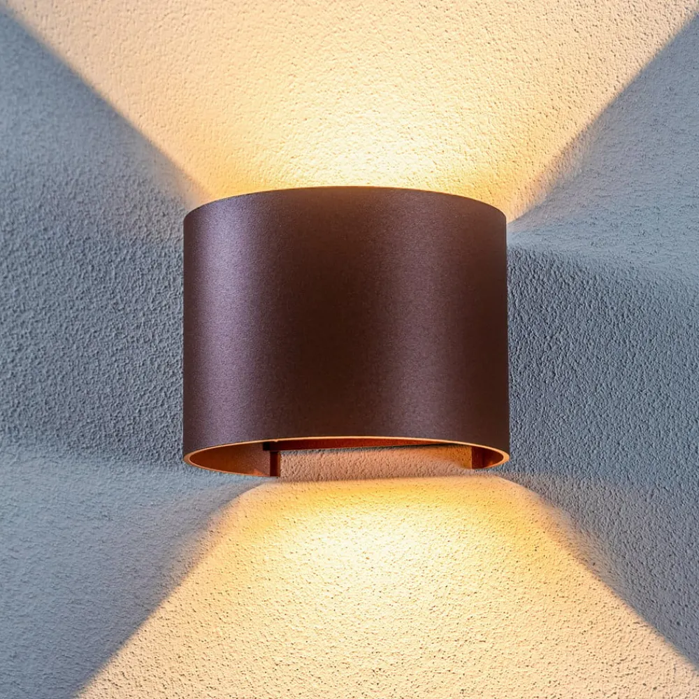 Lindby Terrassebelysning|Væglamper > LED udendørs væglampe Nivar, rund, rust, metal, IP54