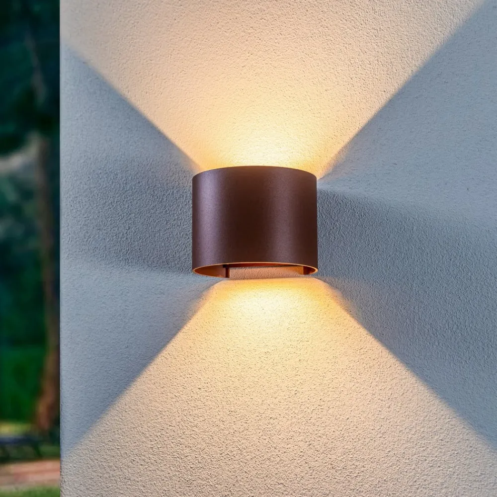 Lindby Terrassebelysning|Væglamper > LED udendørs væglampe Nivar, rund, rust, metal, IP54