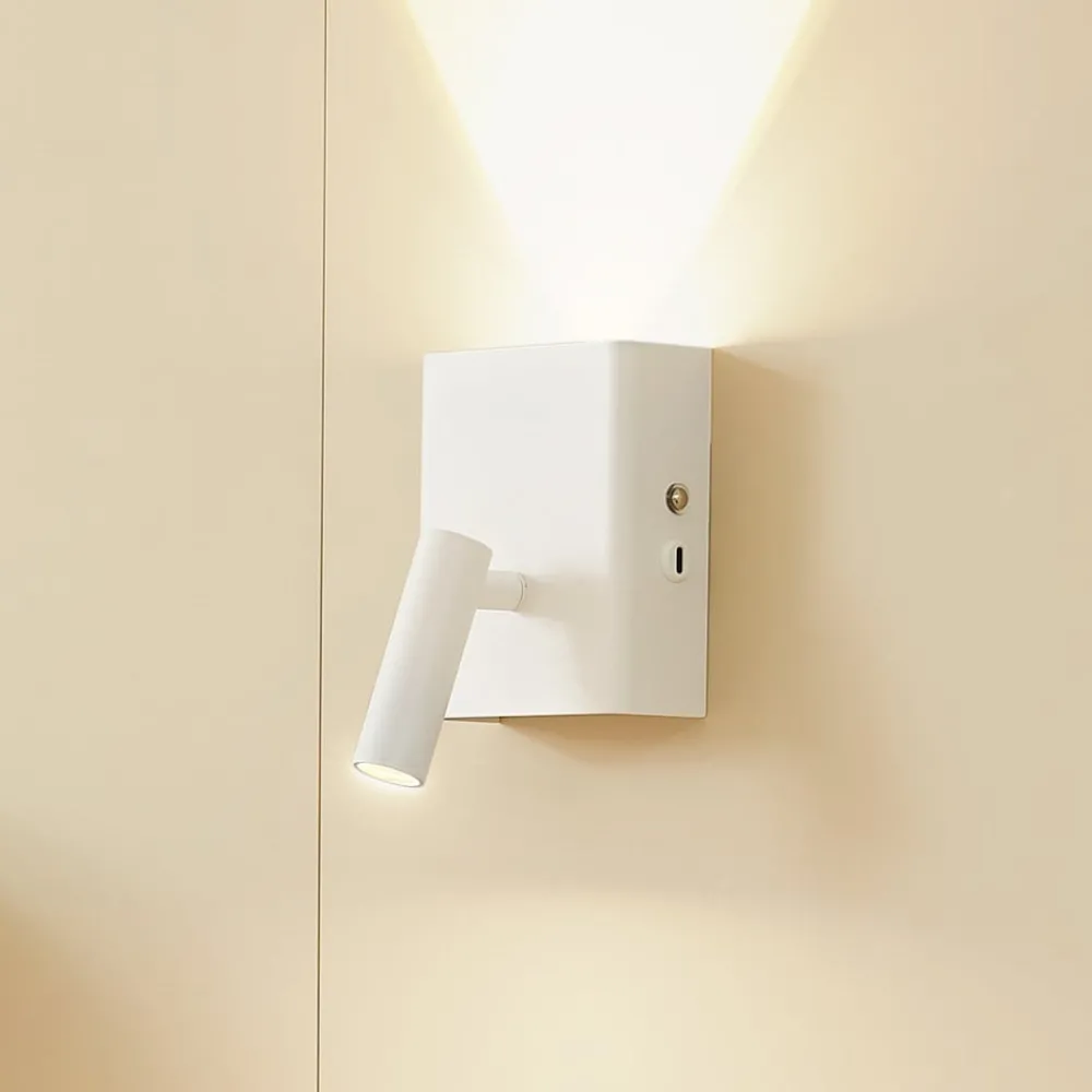 Væglamper|Væglamper ^ Lindby LED-væglampe Agit, hvid, metal, touchdæmper