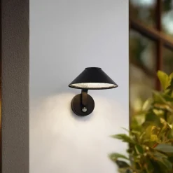 Lindby Væglampe Med Sensor|Terrassebelysning > LED-væglampe Capelo, sort, metal, sensor, Ø20cm