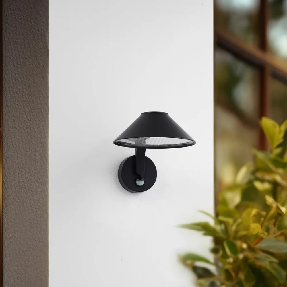 Lindby Væglampe Med Sensor|Terrassebelysning > LED-væglampe Capelo, sort, metal, sensor, Ø20cm