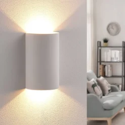 Væglamper|Væglamper ^ Lindby LED-væglampe Jenke, højde 16 cm, hvid, gips