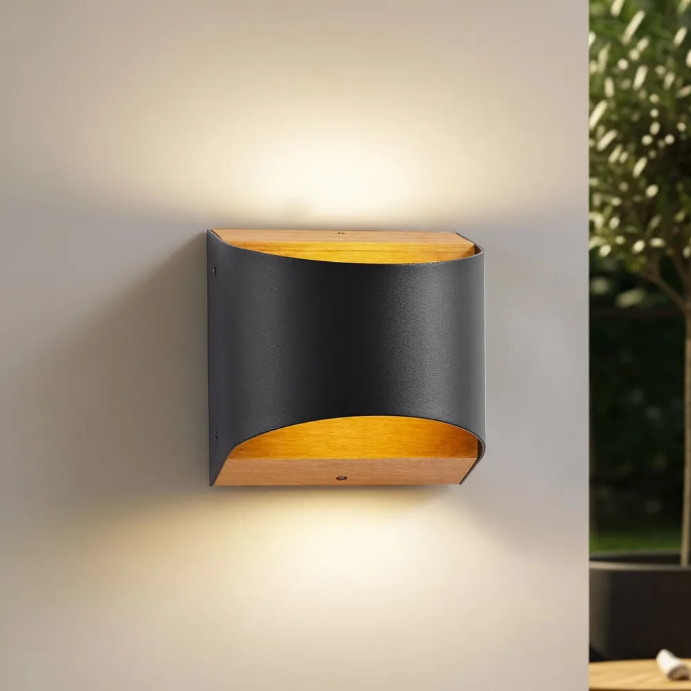 Lindby Terrassebelysning|Væglamper > LED-væglampe Lenore, sort, metal, 13 cm, IP44