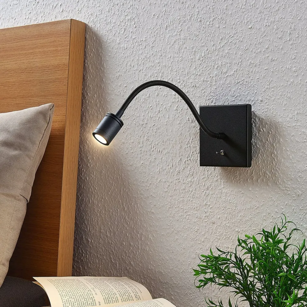 Lindby Væglamper|Væglamper > LED-væglampe Mayar, sort, metal, læselampe, 11cm