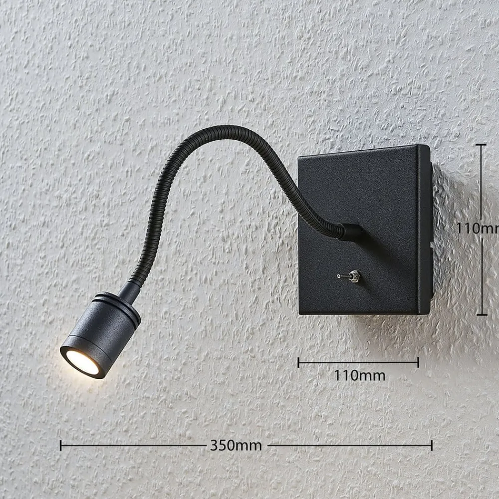 Lindby Væglamper|Væglamper > LED-væglampe Mayar, sort, metal, læselampe, 11cm