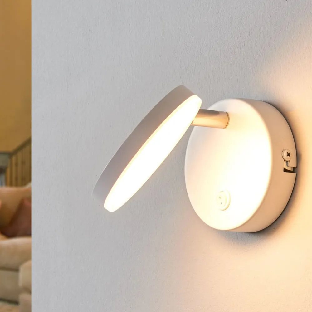 Lindby Pendellamper|Gang > LED-væglampe Milow, hvid, 9,6 cm høj, afbryder