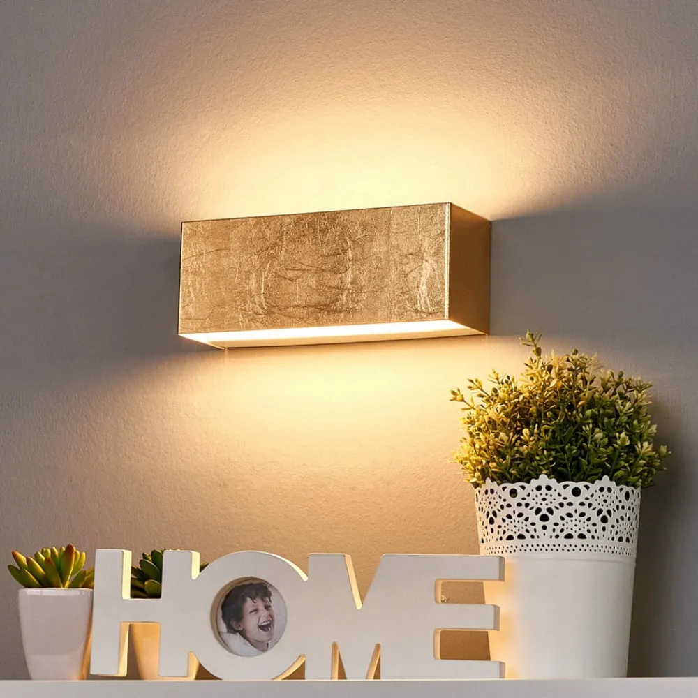 Lindby Gang|Pendellamper > LED-væglampe Quentin, 23 cm bred, guldfarvet, metal