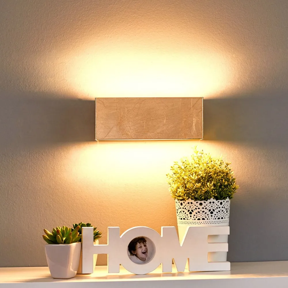Lindby Gang|Pendellamper > LED-væglampe Quentin, 23 cm bred, guldfarvet, metal