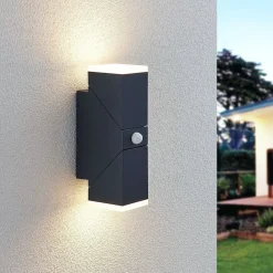 Lindby Væglampe Med Sensor|Væglamper > LED-væglampe Sally, 22 cm, antracit, IP54, sensor