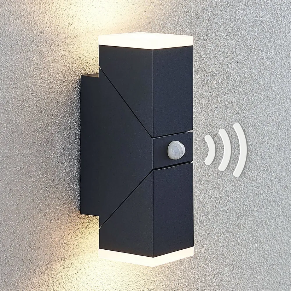 Lindby Væglampe Med Sensor|Væglamper > LED-væglampe Sally, 22 cm, antracit, IP54, sensor