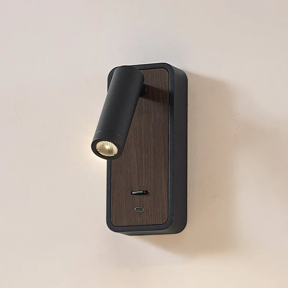 Lindby Væglamper|Væglamper > LED-væglampe Tallis, sort, USB-C, bevægelig