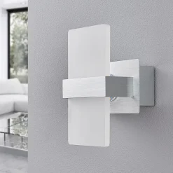 Lindby Gang|Pendellamper > LED-væglampe Yorick, 18 cm, aluminium/hvid med afbryder