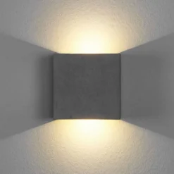 Væglamper|Væglamper ^ Lindby LED-væglampe Yva, grå, beton, 13 x 13 cm, op/ned