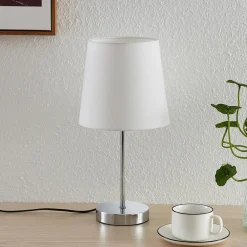 Lindby Bordlamper > Leza bordlampe, krom, hvid skærm
