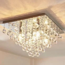 Gang|Loftlamper ^ Lindby loftlampe Annica, kantet, krom, metal, 42 cm