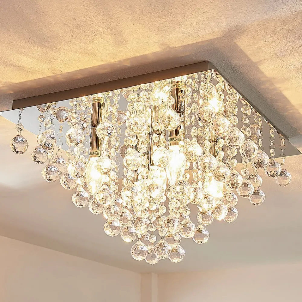 Gang|Loftlamper ^ Lindby loftlampe Annica, kantet, krom, metal, 42 cm