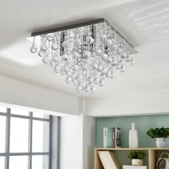 Gang|Loftlamper ^ Lindby loftlampe Annica, kantet, krom, metal, 42 cm