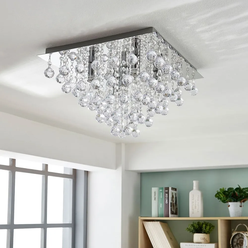 Gang|Loftlamper ^ Lindby loftlampe Annica, kantet, krom, metal, 42 cm