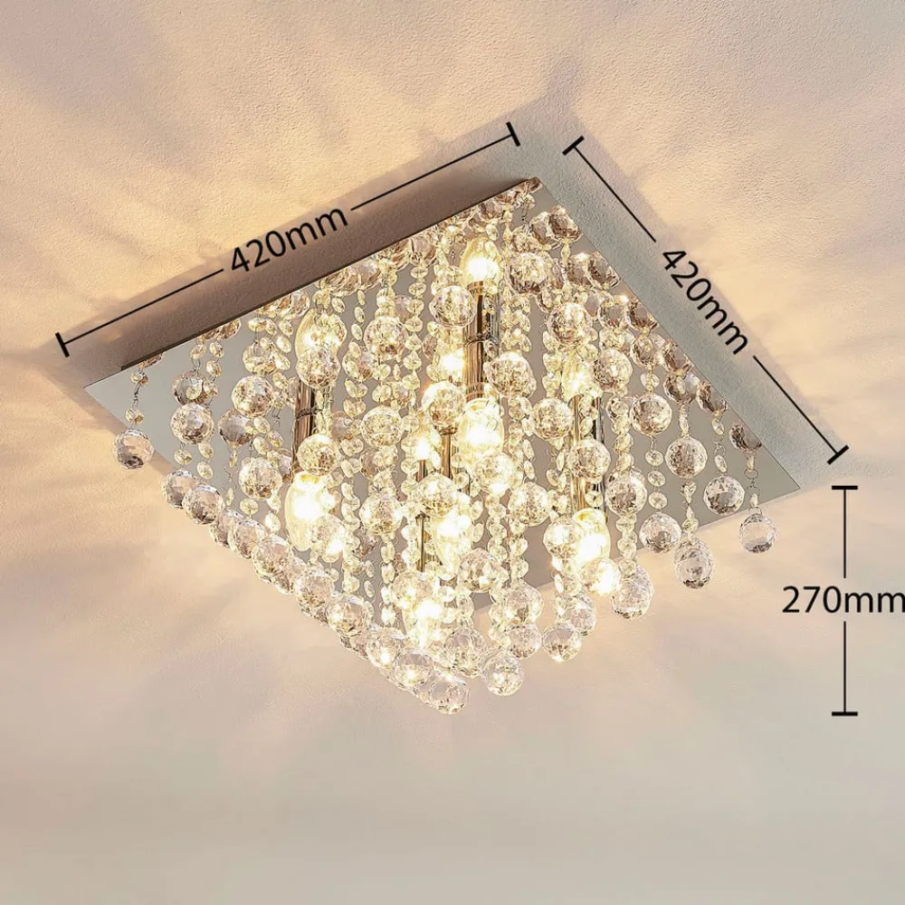 Gang|Loftlamper ^ Lindby loftlampe Annica, kantet, krom, metal, 42 cm