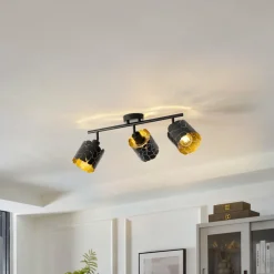 Lindby Gang|Loftlamper > loftlampe Aralena, sort/guld, 3 lyskilder, længde 70 cm
