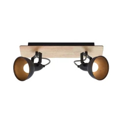 Gang|Loftlamper ^ Lindby loftlampe Aylis, 2 lyskilder, 40 cm, sort, træ, E14