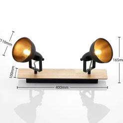 Gang|Loftlamper ^ Lindby loftlampe Aylis, 2 lyskilder, 40 cm, sort, træ, E14