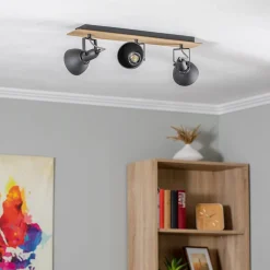 Lindby Gang|Loftlamper > loftlampe Aylis, 3 lyskilder, 60 cm, sort, træ, E14