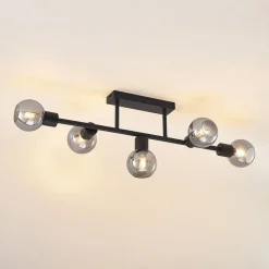Loftlamper|Loftlamper ^ Lindby loftlampe Biscala, 5 lyskilder, sort/røget, E14
