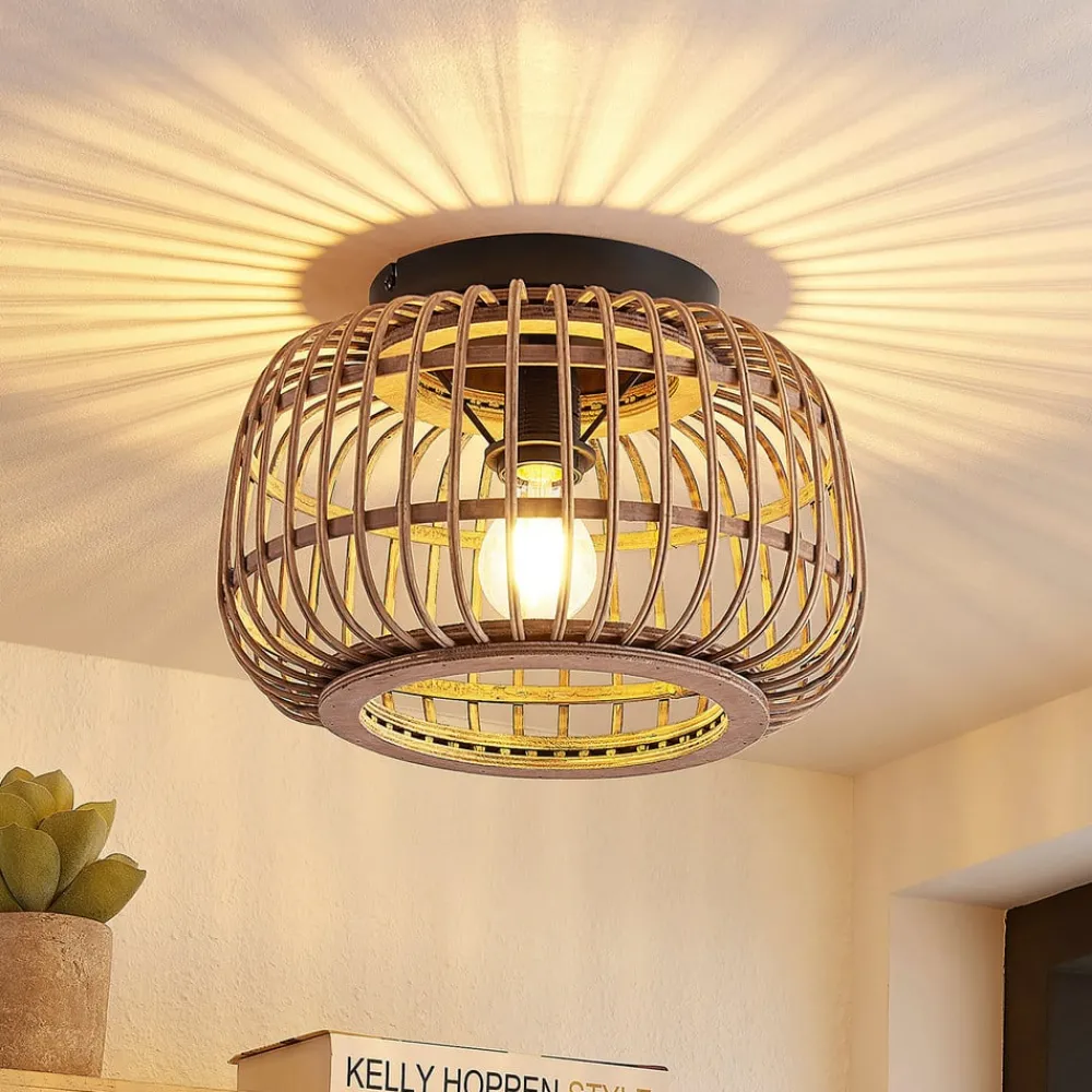 Lindby Loftlamper|Loftlamper > loftlampe Bominio, Ø 33 cm, rattan, træ, E27