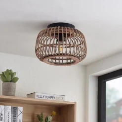 Lindby Loftlamper|Loftlamper > loftlampe Bominio, Ø 33 cm, rattan, træ, E27