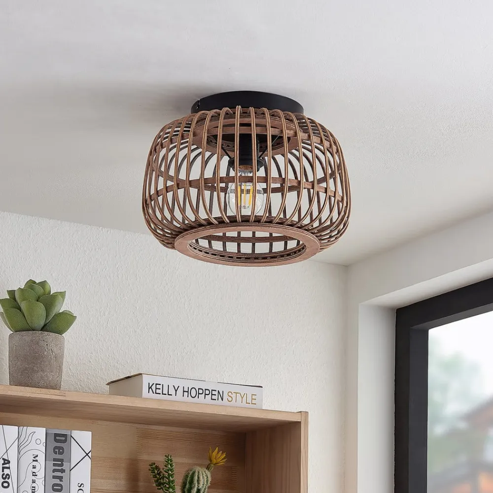 Lindby Loftlamper|Loftlamper > loftlampe Bominio, Ø 33 cm, rattan, træ, E27