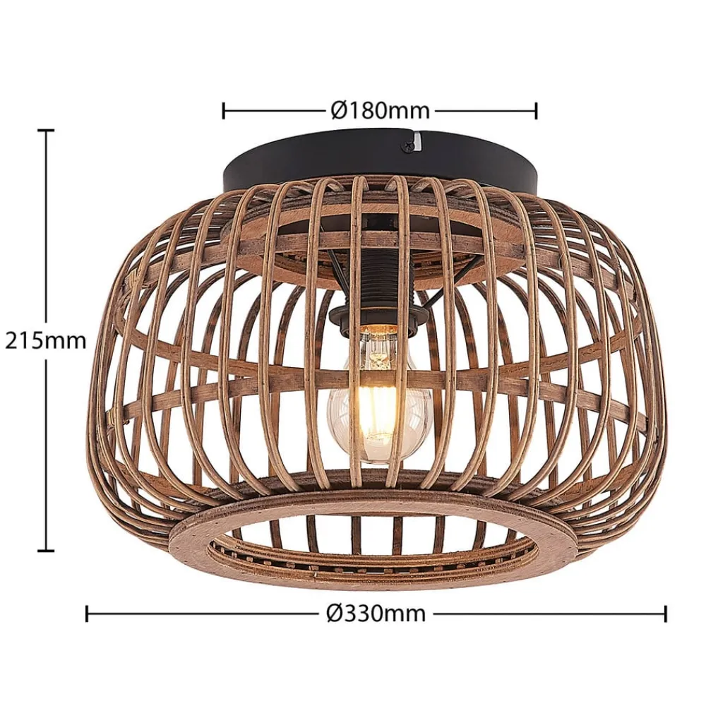 Lindby Loftlamper|Loftlamper > loftlampe Bominio, Ø 33 cm, rattan, træ, E27