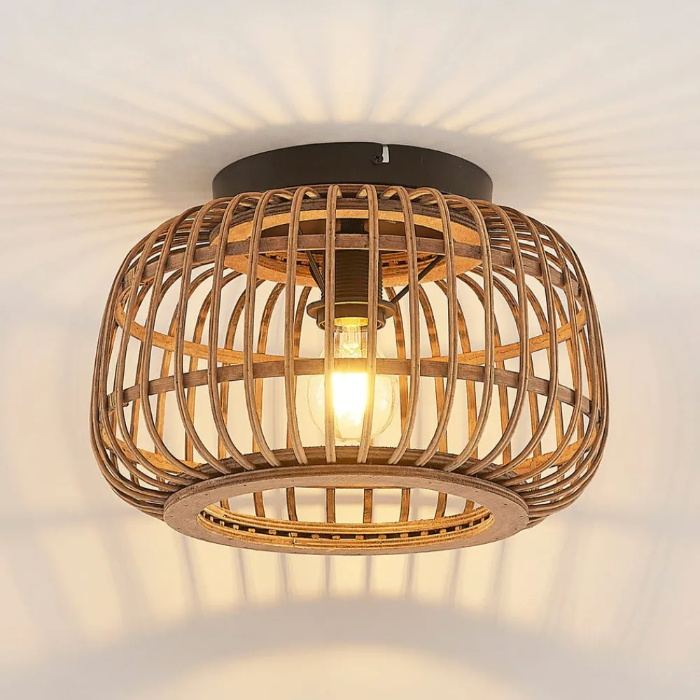 Lindby Loftlamper|Loftlamper > loftlampe Bominio, Ø 33 cm, rattan, træ, E27