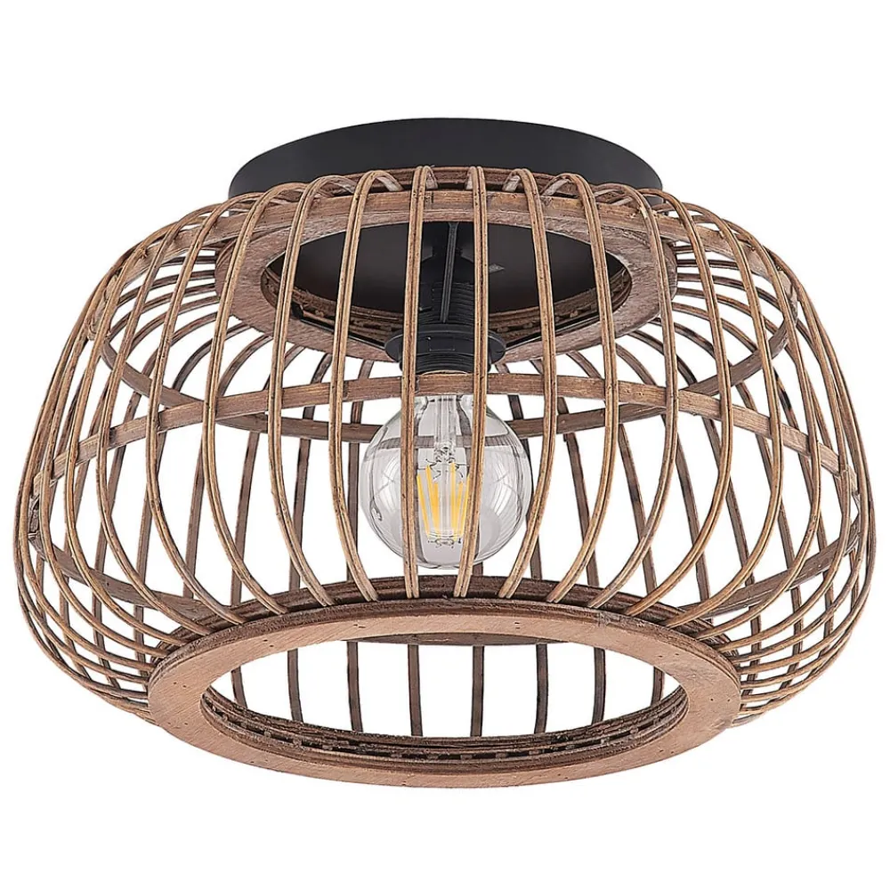 Loftlamper|Loftlamper ^ Lindby loftlampe Bominio, Ø 40 cm, rattan, træ, E27