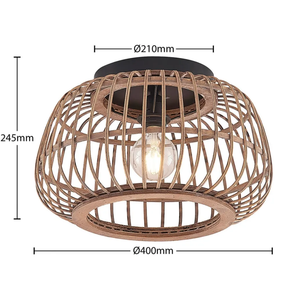 Loftlamper|Loftlamper ^ Lindby loftlampe Bominio, Ø 40 cm, rattan, træ, E27