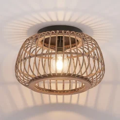 Loftlamper|Loftlamper ^ Lindby loftlampe Bominio, Ø 40 cm, rattan, træ, E27