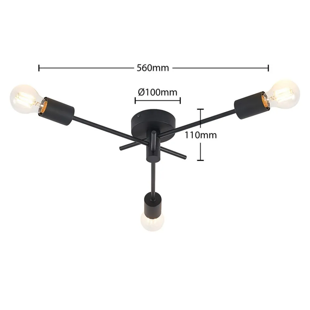Lindby Gang|Loftlamper > loftlampe Cerros, 3 lyskilder, sort, metal