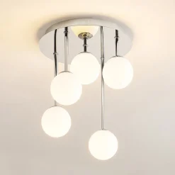 Loftlamper ^ Lindby loftlampe Chrissy, Ø 27 cm, krom, 5 lyskilder, glas